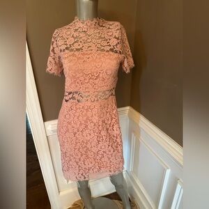 NWT FASHION NOVA Light Pink Lace Overlay Mini Dress Sz M